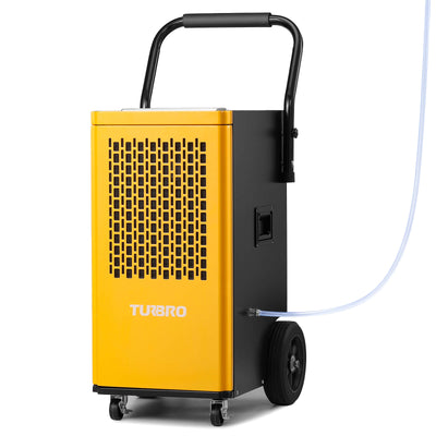TURBRO 165 Pint Commercial Dehumidifier with Pump and Drain Hose, for Large Spaces up to 7,500 Sq. Ft., Rolling Wheels, Faster Defrost, for Basements, Warehouses, Flood Restoration, Industrial Sites