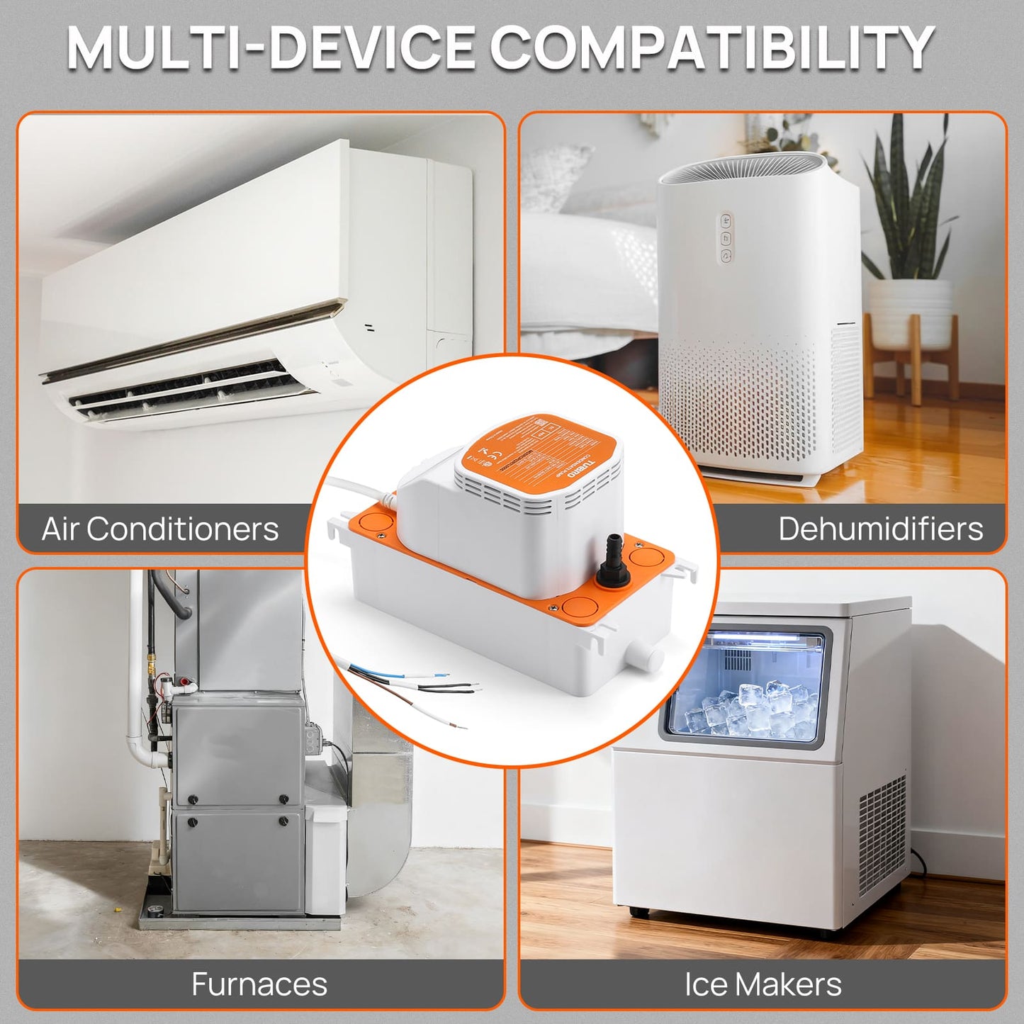 Multimedia device compatibility with air conditioners, dehumidifiers, furnaces, and ice makers.