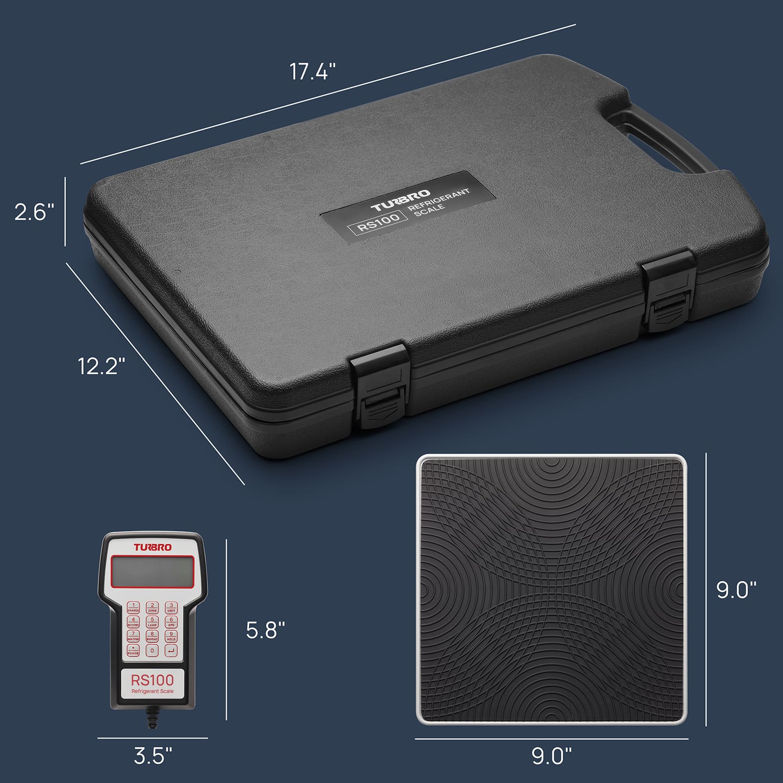 17.4" (W) x 12.2" (D) x 2.6" (H)