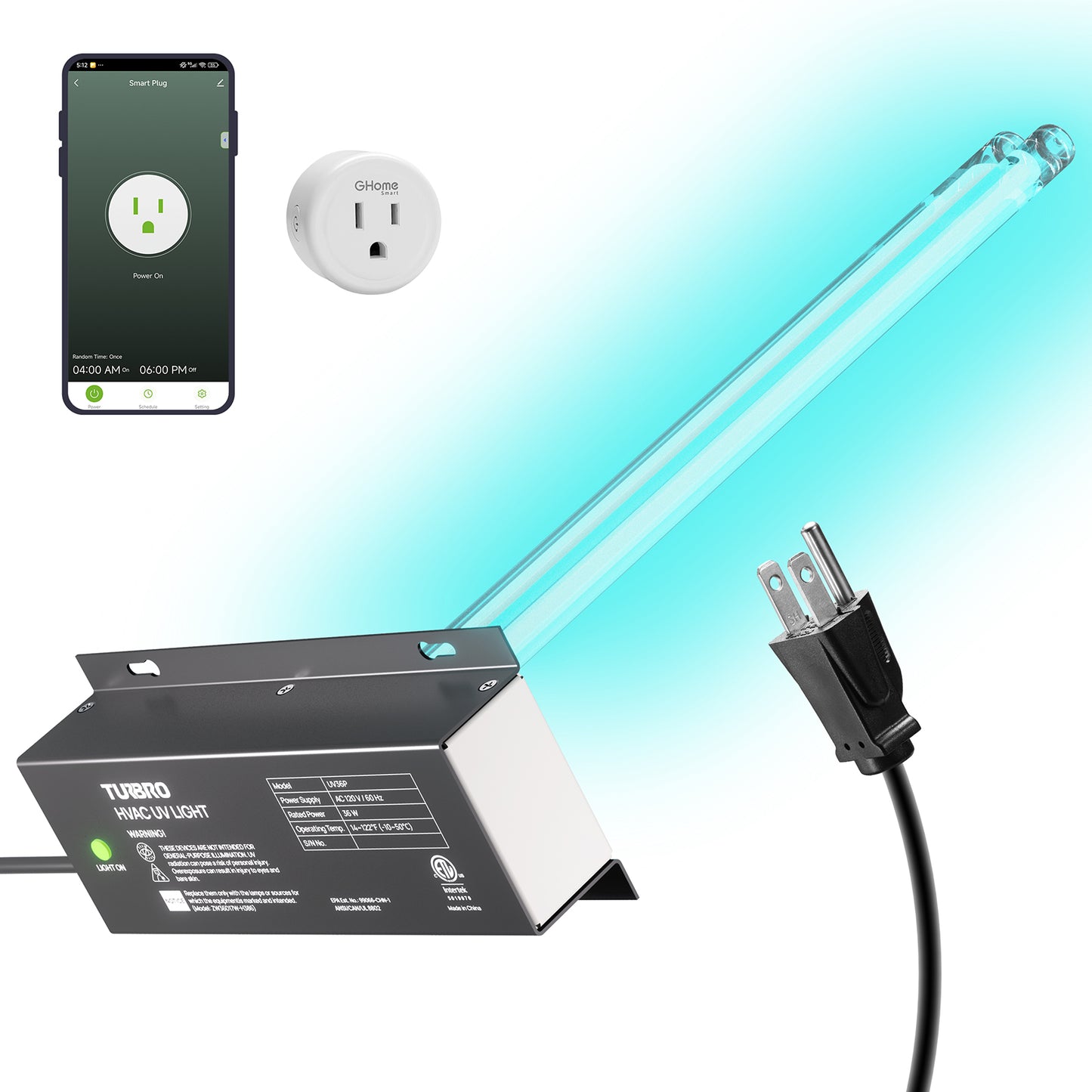 UV36P 36W UV Light Kit for HVAC Duct Cleaning, Direct plug-in (120V)