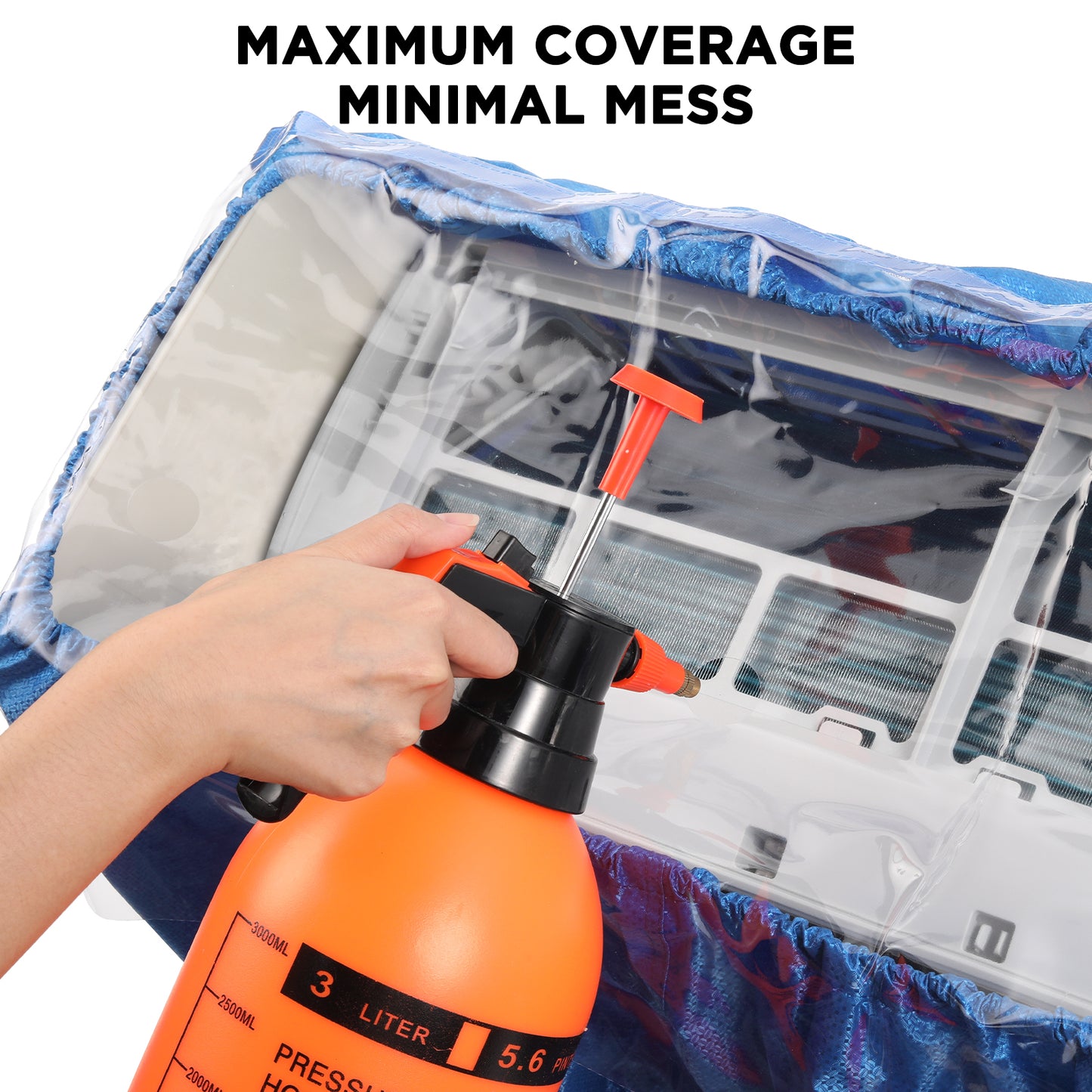 TURBRO Mini Split Air Conditioner Cleaning Kit, 27-39 in Long Waterproof Washing Cover with Brushes and A 9 ft Drain Hose, Fits Wall-Mounted 9,000 to 18,000 BTU Indoor Units, Light blue