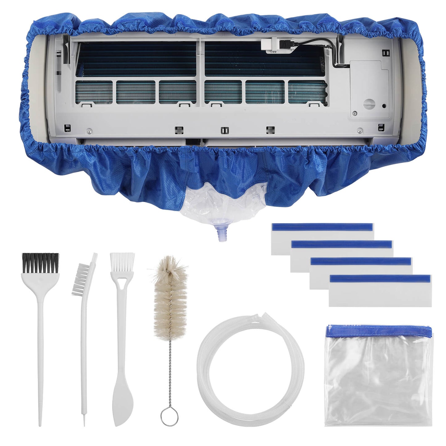 TURBRO Mini Split Air Conditioner Cleaning Kit, 39-51 in Long Waterproof Washing Cover with Brushes and A 9 ft Drain Hose, Fits Wall-Mounted 24,000 to 36,000 BTU Indoor Units, Dark blue