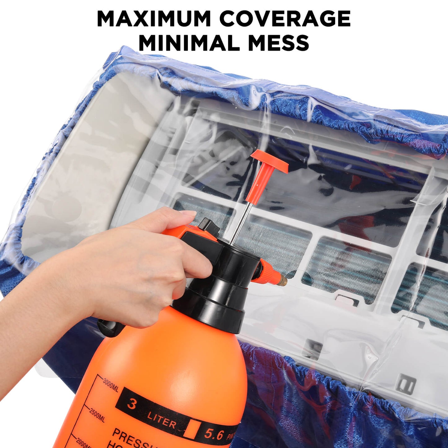 TURBRO Mini Split Air Conditioner Cleaning Kit, 39-51 in Long Waterproof Washing Cover with Brushes and A 9 ft Drain Hose, Fits Wall-Mounted 24,000 to 36,000 BTU Indoor Units, Dark blue