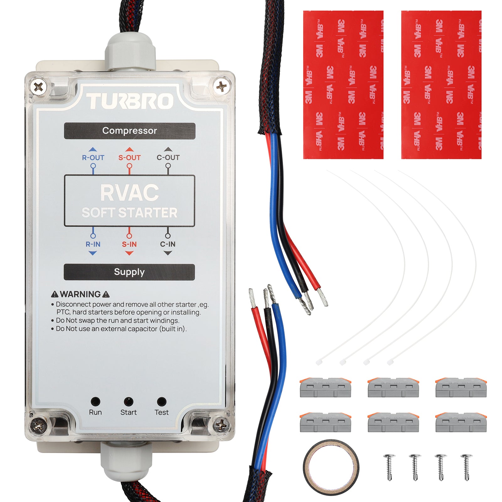 TURBRO RV AC Soft Start Kit for Smooth Startup Under Low-Power Condition, Protects Compressor and Other Appliances in Vehicles,  3 Indicator Lights, Easy to Install, AC 100-240 V/60 Hz, S15 Plus