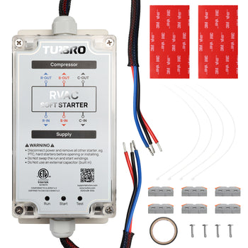 Turbo RVAC Soft Starter with wiring harness and connectors on a white background ,view 2