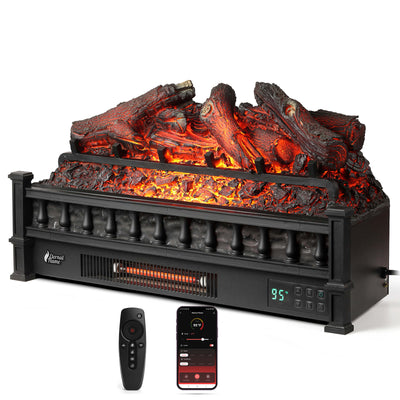 TURBRO Eternal Flame 26 in. WiFi Infrared Quartz Electric Fireplace Log Heater with Sound Crackling, Realistic Lemonwood Logs, Adjustable Flame Colors, Remote Control, Thermostat, Timer, EF26-LG 1500W
