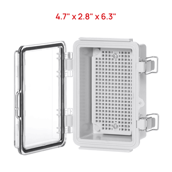 TURBRO Outdoor Electrical Waterproof Junction Box with Latches, ABS Plastic Enclosure Box with Mounting Plate and 304 Stainless Steel Wall Brackets, Hinged Transparent Cover, 4.7” x 2.8” x 6.3”
 ,view 2