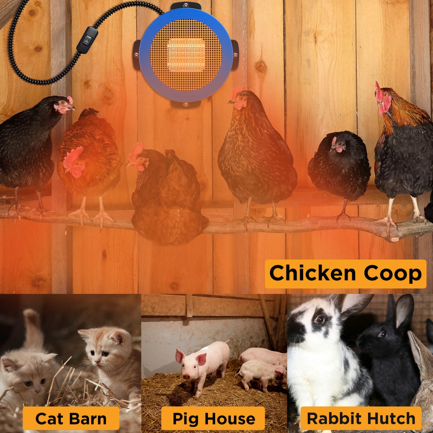 TURBRO Neighborhood Dog House Heater 400W, Wall Mount, 10ft Anti Bite Cord, Waterproof Control, UL Test Passed