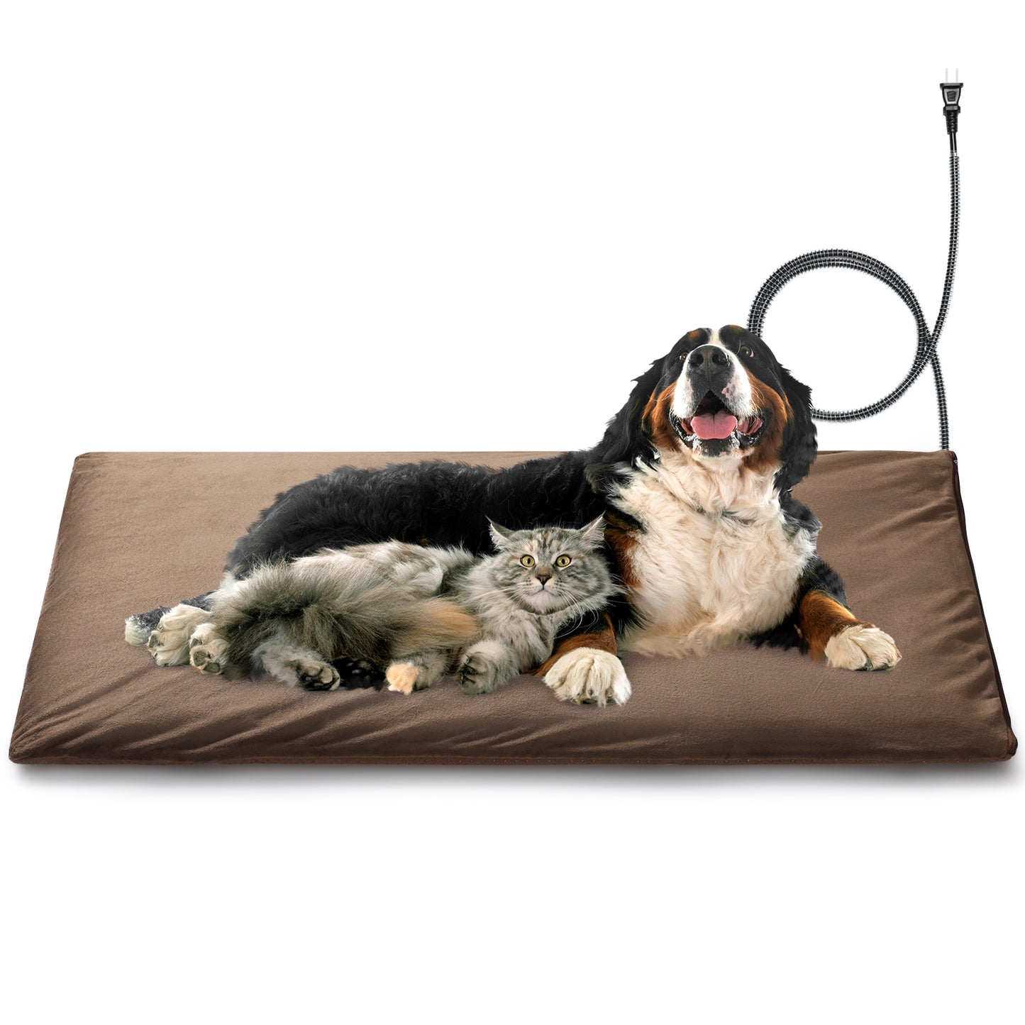 TURBRO 48x28” XX-Large Pet Heating Pad, Electric Heated Dog Bed for Large Breeds, Temperature and Timer Control, Anti-Bite Cord, Ultra-Soft and Anti-Slip Cover, Indoor Use, MET Certified, Brown