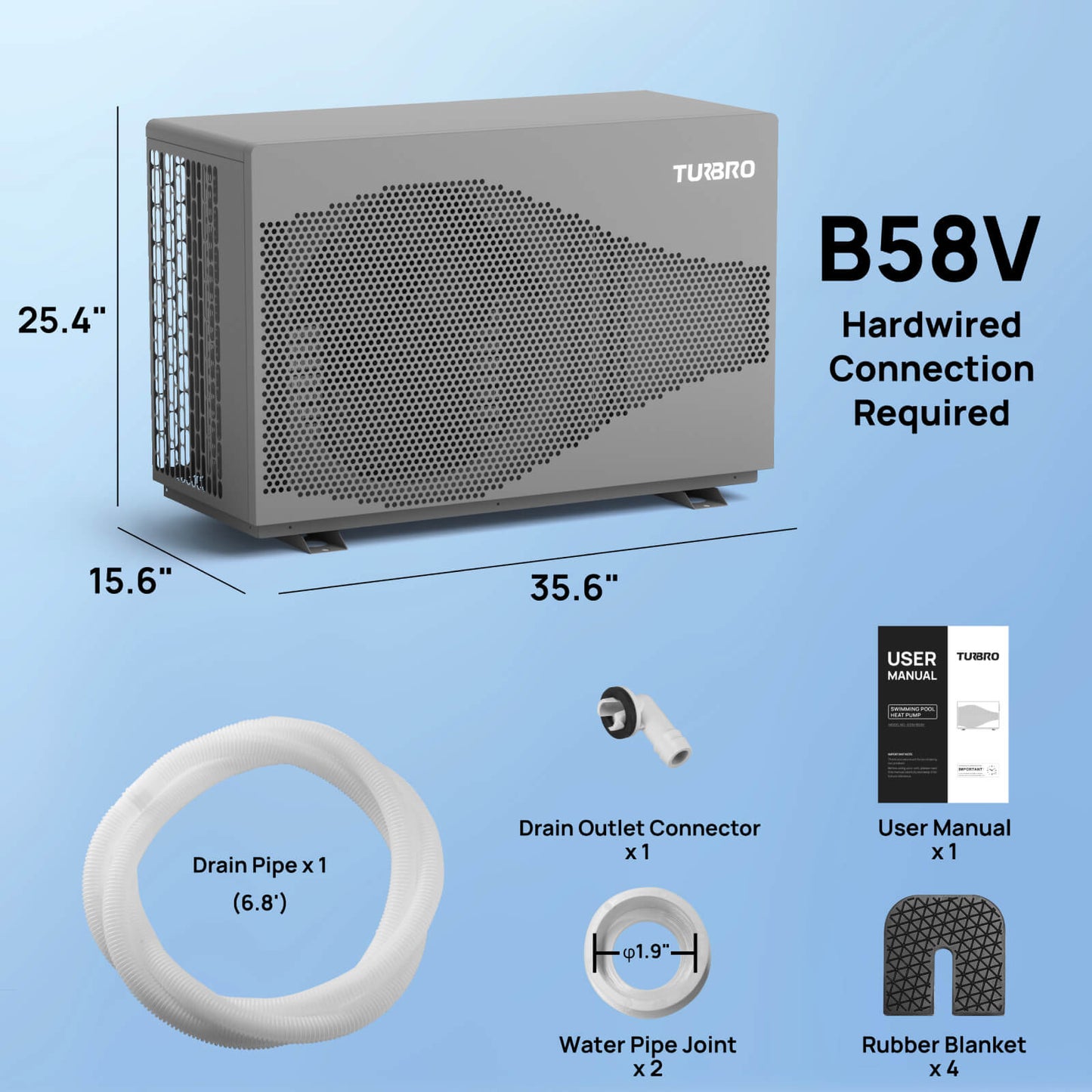Beluga Inverter Pool Heat Pump, 33K/58K/100K BTU