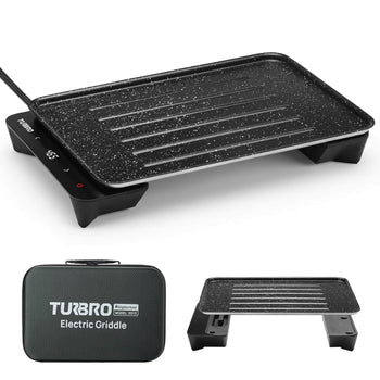 Turbo electric griddle with carrying case on a white background ,view 2