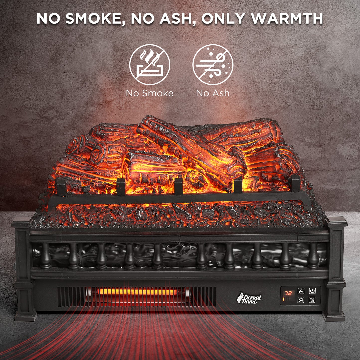 TURBRO Eternal Flame EF23-PB Electric Fireplace Logs, 23" Remote Control Fireplace Insert Log Heater, Realistic Pinewood Ember Bed, Thermostat, Timer, 1400W Black