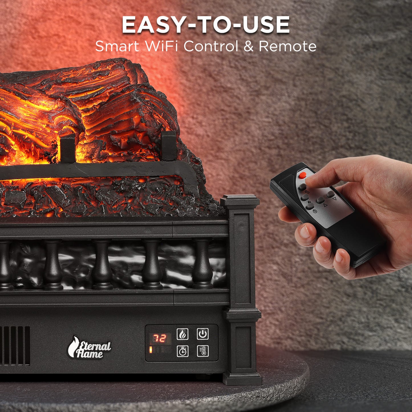 TURBRO Eternal Flame EF23-PB Electric Fireplace Logs, 23" Remote Control Fireplace Insert Log Heater, Realistic Pinewood Ember Bed, Thermostat, Timer, 1400W Black