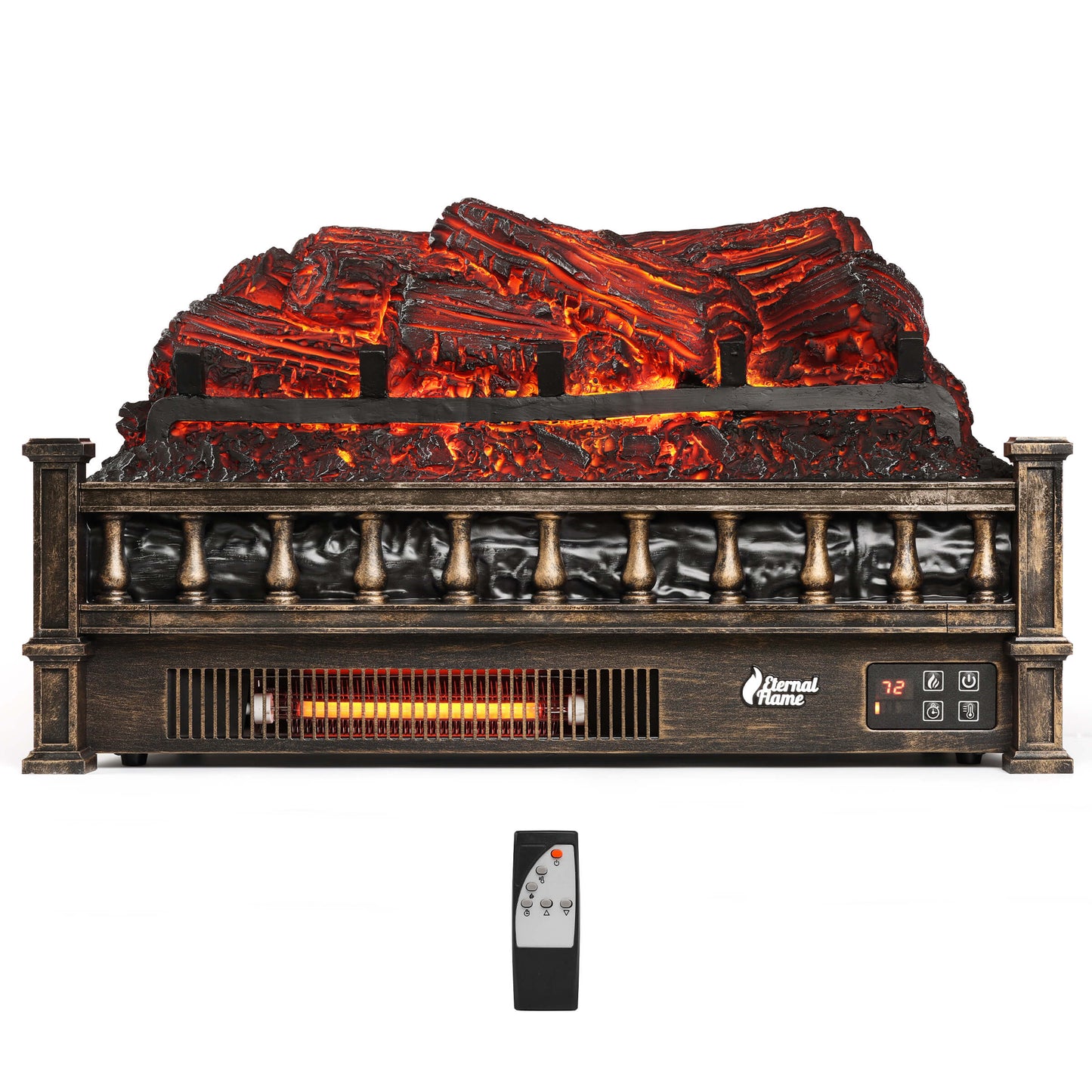 TURBRO Eternal Flame EF23-PB Electric Fireplace Logs, 23" Remote Control Fireplace Insert Log Heater, Realistic Pinewood Ember Bed, Thermostat, Timer, 1400W Bronze