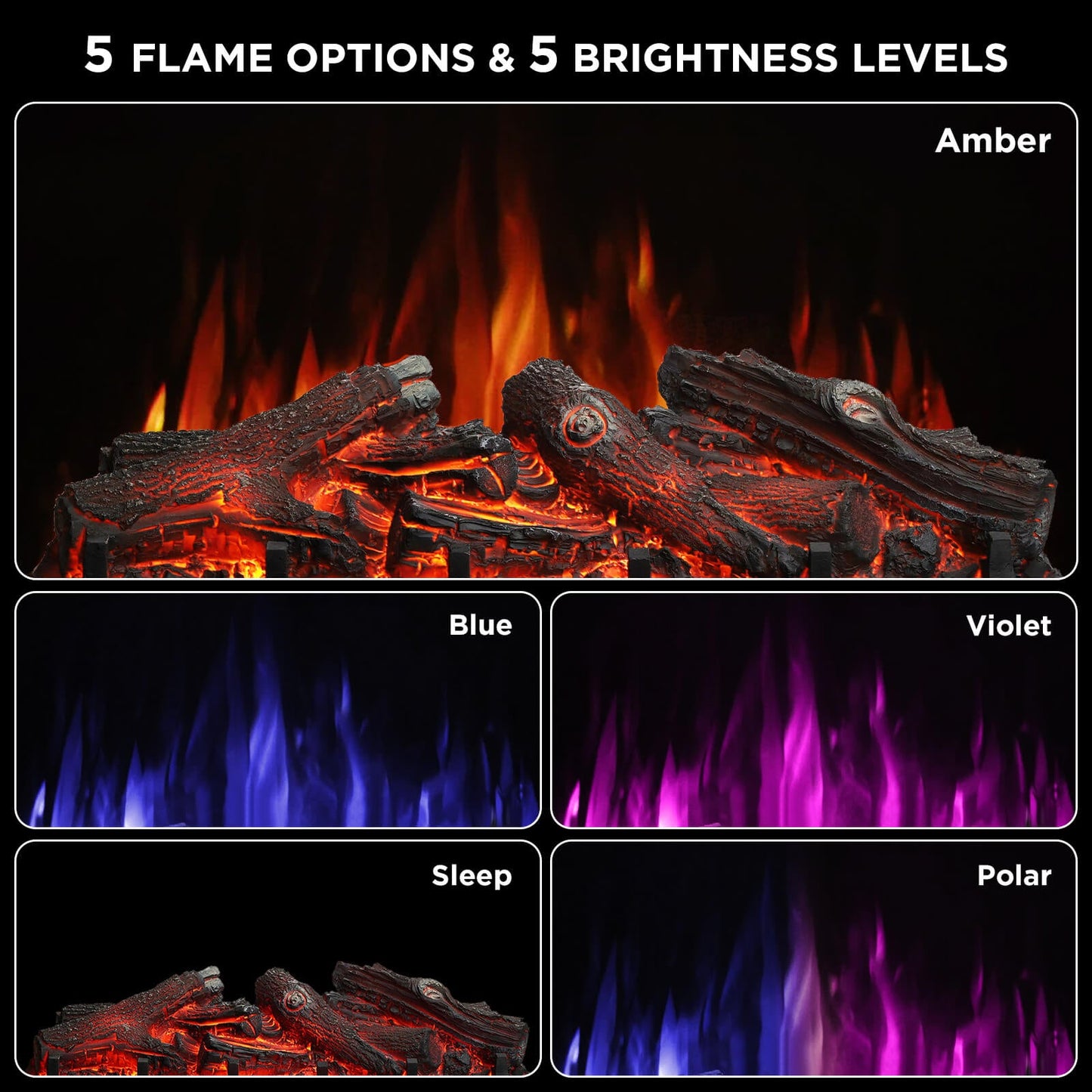 TURBRO Eternal Flame 26 in. WiFi Infrared Quartz Electric Fireplace Log Heater with Sound Crackling, Realistic Lemonwood Logs, Adjustable Flame Colors, Remote Control, Thermostat, Timer, EF26-LG 1500W