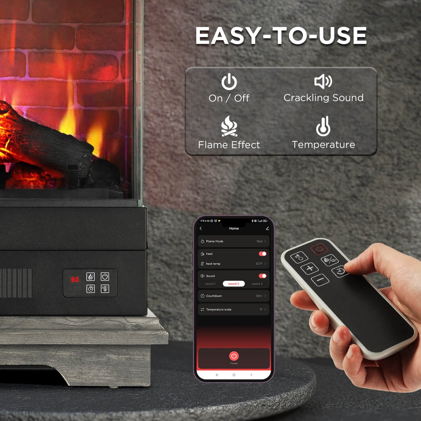 TURBRO Firelake 27-Inch Electric Fireplace Heater - Freestanding Fireplace with Mantel, No Assembly Required - 7 Adjustable Flame Effects, Overheating Protection, CSA Certified - 1400W, Gray Wash