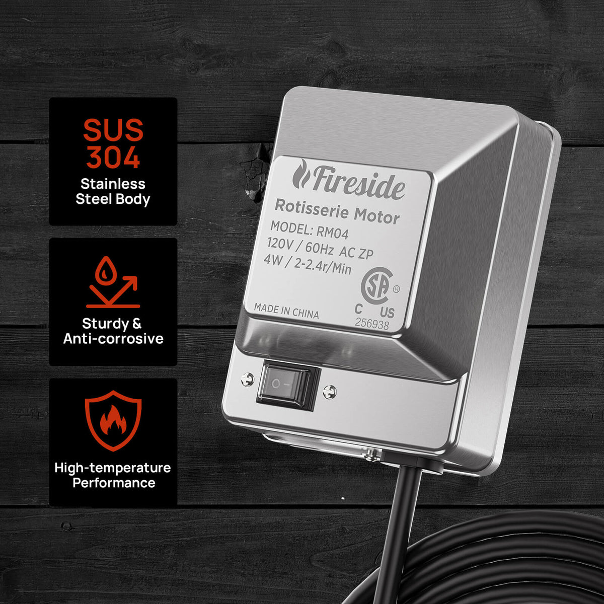 TURBRO Universal Stainless Steel Grill Rotisserie Motor, Heavy Duty 4W