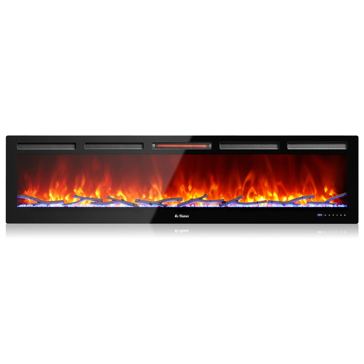 TURBRO INF72W-3D_WiFi_Smart_Wall_Mounted_Electric_Fireplace_Sleek electric fireplace featuring vibrant dancing flames and realistic ember bed design.
