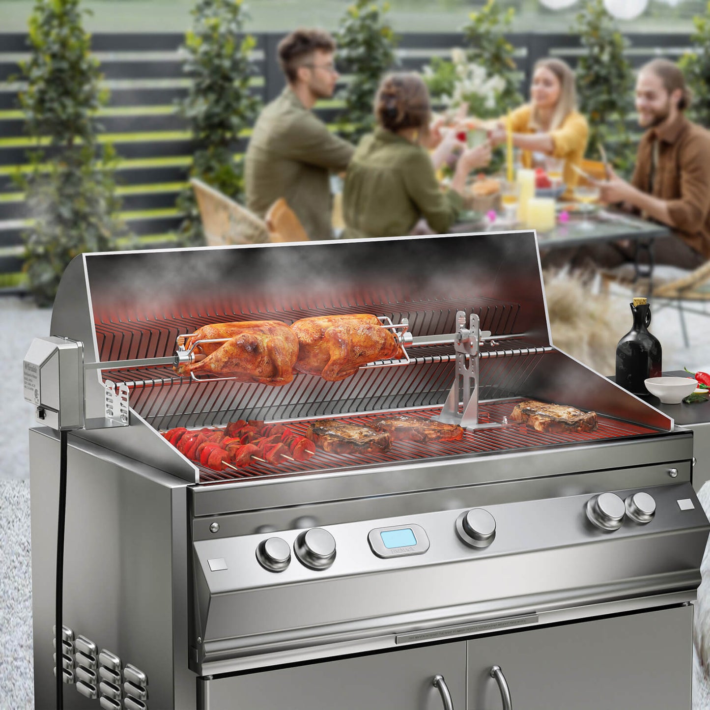 TURBRO Stainless Steel Rotisserie Kit for Most Gas Grills - Includes 4W Electric Motor, 5/16" Square Spit Rod, Adjustable Height Support Bracket, Meat Forks - Ideal for Outdoor BBQ and Gatherings