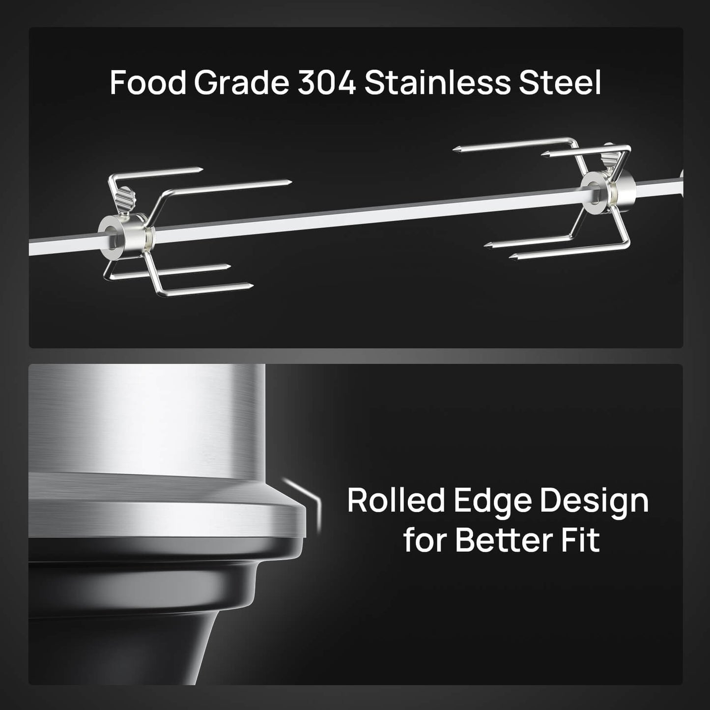 TURBRO Stainless Steel Rotisserie Ring Kit for 22.5 Inch Charcoal Kettle Grill - Includes 4W Electric Motor, 5/16" Square Spit Rod, Meat Forks, Counterweight - Ideal for Outdoor BBQ and Gatherings