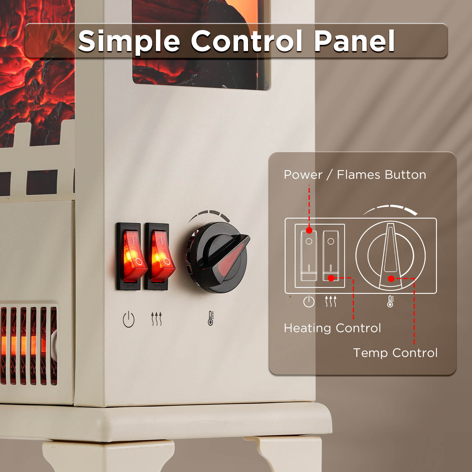 TURBRO Suburbs TS17Q Infrared Electric Fireplace Stove, 19" Freestanding Stove Heater with 3-Sided View, Realistic Flame, Overheating Protection, CSA Certified, for Small Spaces, Bedroom - 1500W