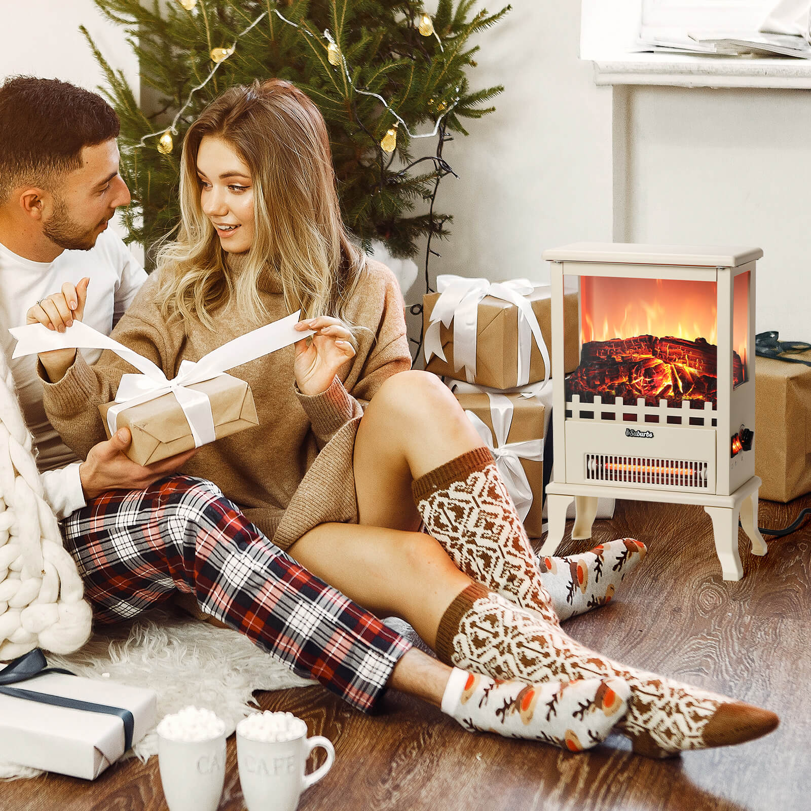 TURBRO Suburbs TS17Q Infrared Electric Fireplace Stove, 19" Freestanding Stove Heater with 3-Sided View, Realistic Flame, Overheating Protection, CSA Certified, for Small Spaces, Bedroom - 1500W