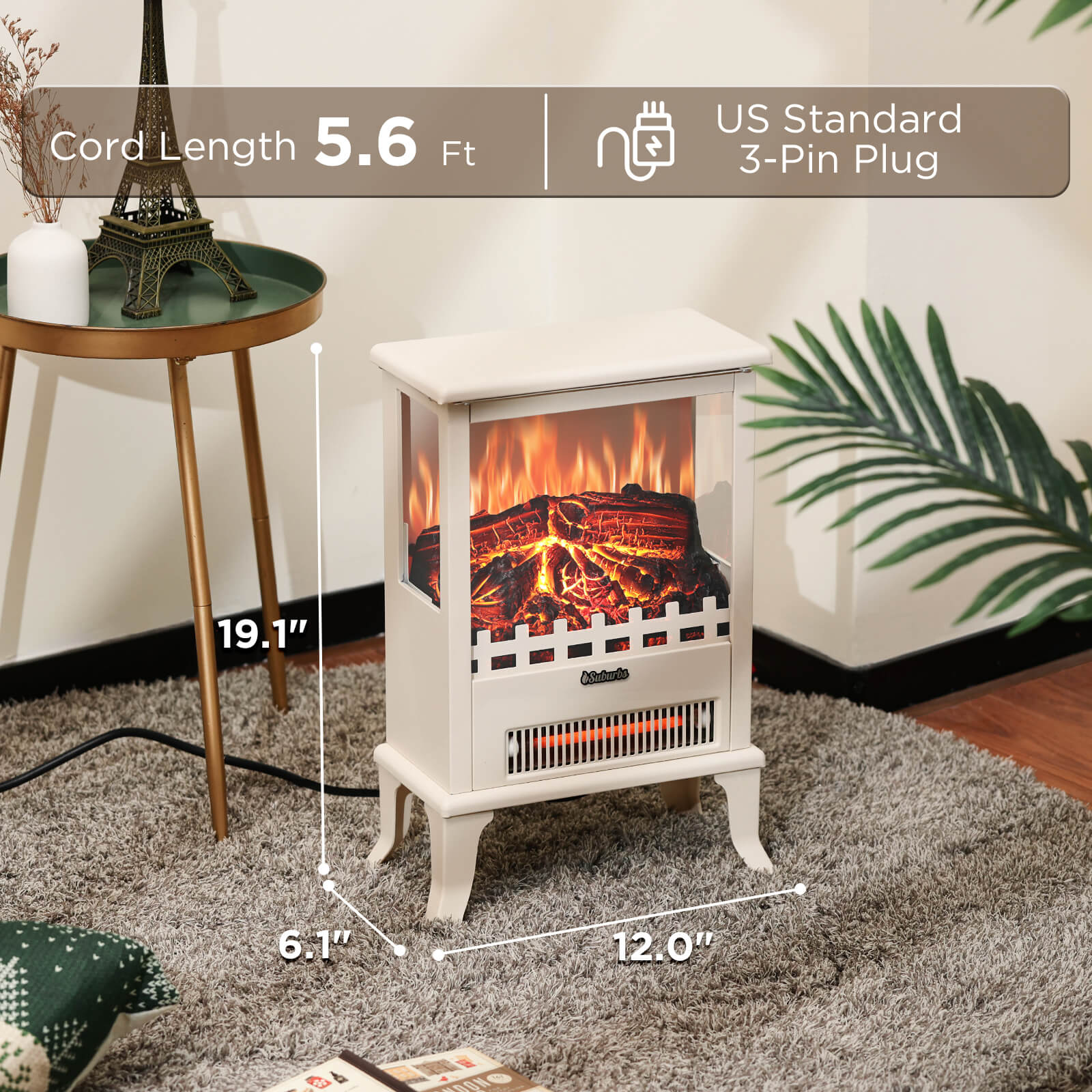 TURBRO Suburbs TS17Q Infrared Electric Fireplace Stove, 19" Freestanding Stove Heater with 3-Sided View, Realistic Flame, Overheating Protection, CSA Certified, for Small Spaces, Bedroom - 1500W