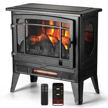 TURBRO Suburbs 25" WiFi Electric Fireplace Infrared Heater with Crackling Sound, Freestanding Fireplace Stove with Adjustable Flame Effects, Overheating Protection, Timer, Remote Control 1400W, Ivory,view 1