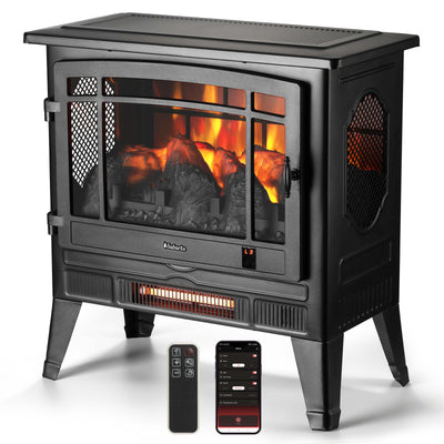 TURBRO Suburbs 25" WiFi Electric Fireplace Infrared Heater with Crackling Sound, Freestanding Fireplace Stove with Adjustable Flame Effects, Overheating Protection, Timer, Remote Control 1400W, Ivory