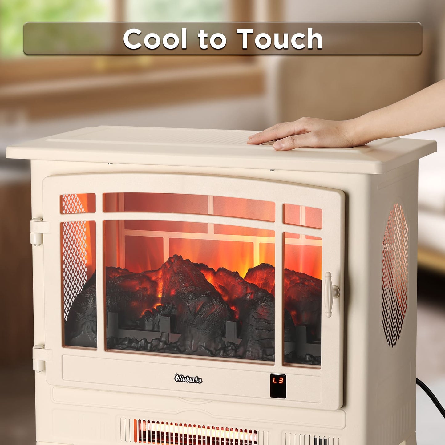 TURBRO Suburbs 25" WiFi Electric Fireplace Infrared Heater with Crackling Sound, Freestanding Fireplace Stove with Adjustable Flame Effects, Overheating Protection, Timer, Remote Control 1400W, Ivory