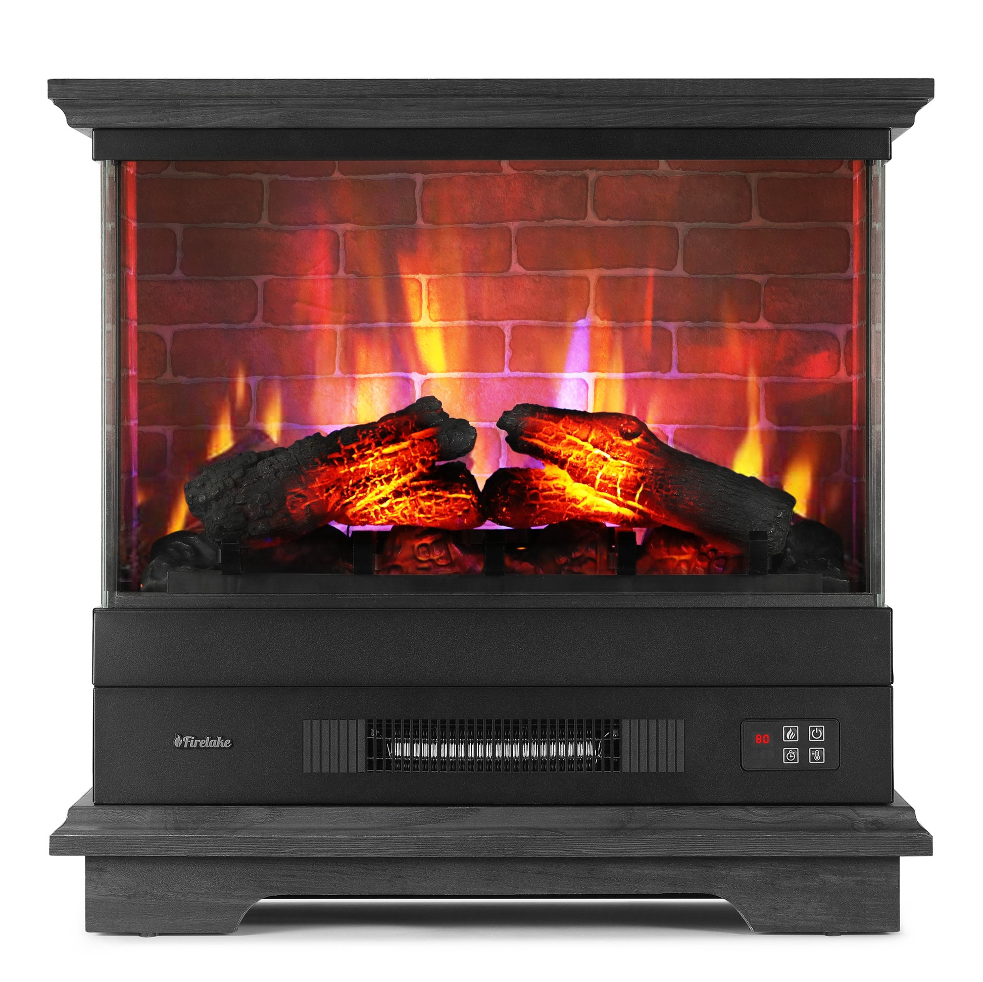 TURBRO Firelake 27-Inch Electric Fireplace Heater - Freestanding Fireplace with Mantel, No Assembly Required - 7 Adjustable Flame Effects, Overheating Protection, CSA Certified - 1400W, Black Walnut