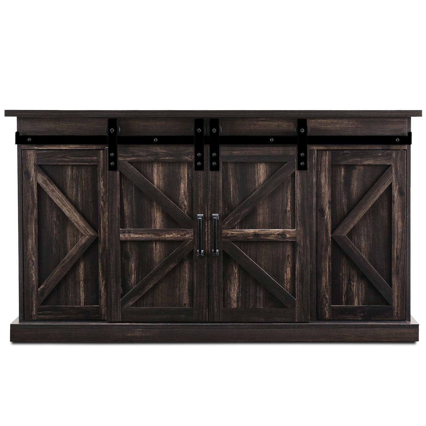 TURBRO Fireside Sliding Barn Door TV Stand, Supports TVs up to 65", Farmhouse Style Entertainment Center with Cable Management and Adjustable Shelves for Living Room, Espresso (TV Stand Only)
