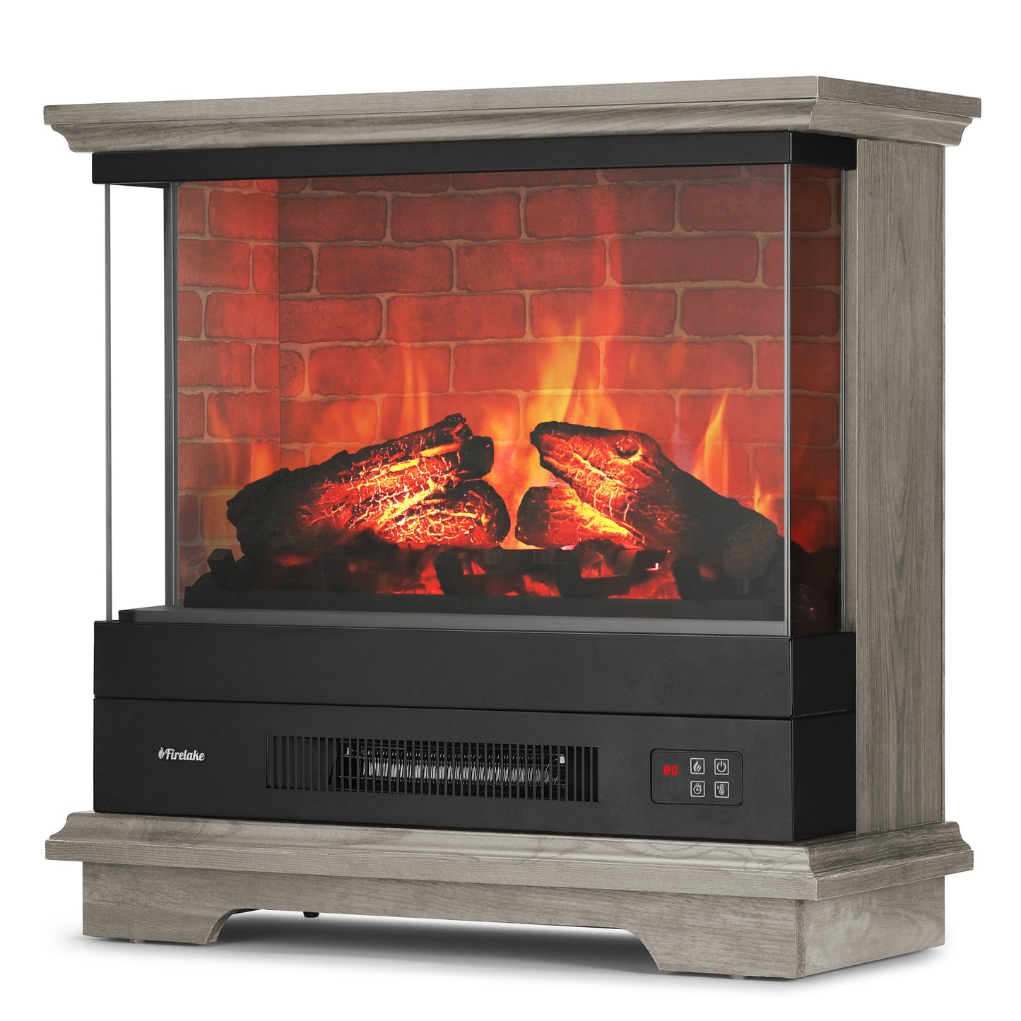 TURBRO Firelake 27-Inch Electric Fireplace Heater - Freestanding Fireplace with Mantel, No Assembly Required - 7 Adjustable Flame Effects, Overheating Protection, CSA Certified - 1400W, Gray Wash