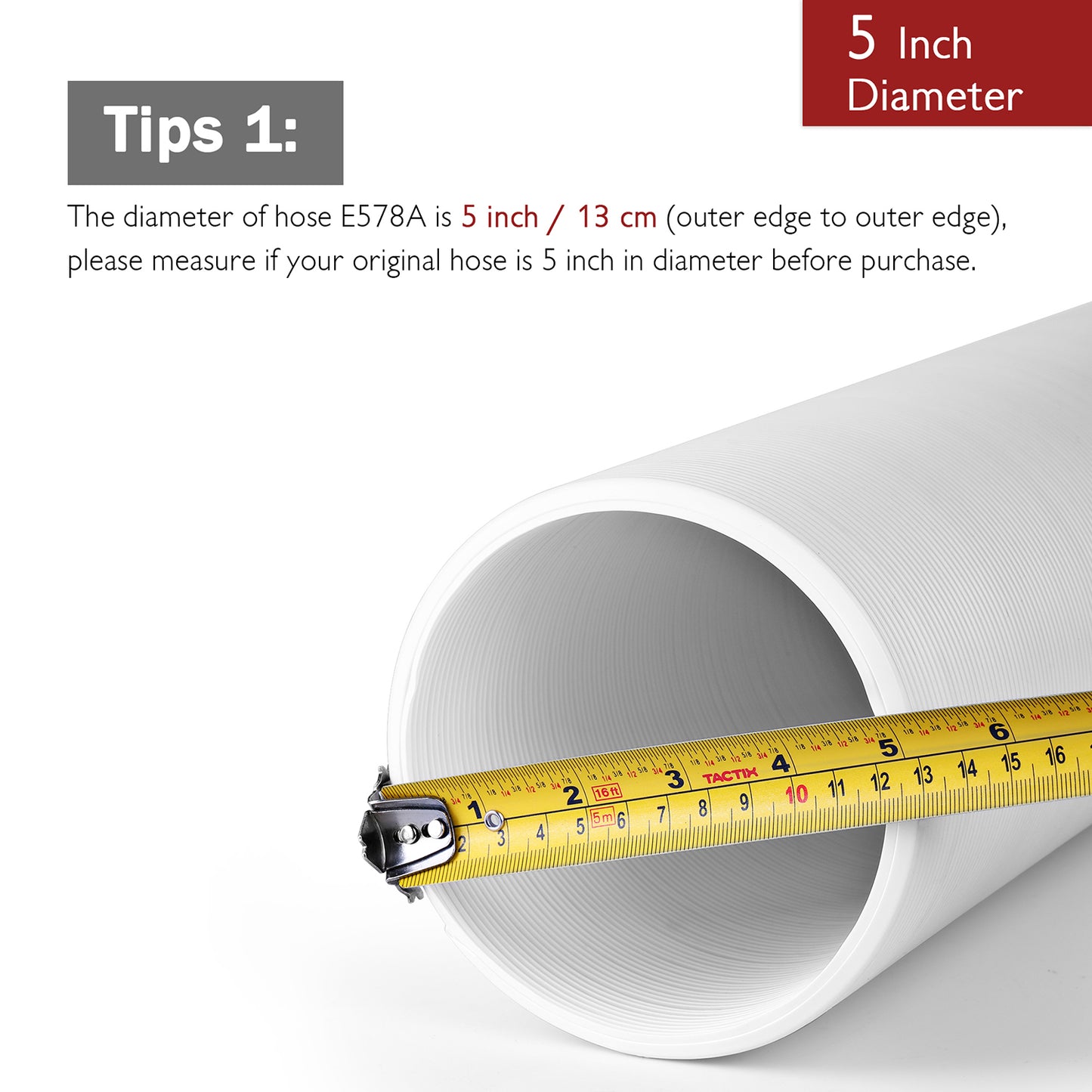 TURBRO Portable Air Conditioner Universal Exhaust Hose - 5 Inch Diameter, 78 Inch Length, Anti-Clockwise Thread
