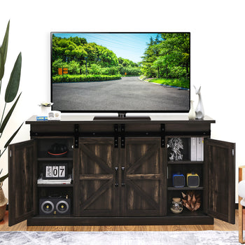 TURBRO Fireside Sliding Barn Door TV Stand, Supports TVs up to 65", Farmhouse Style Entertainment Center with Cable Management and Adjustable Shelves for Living Room, Espresso (TV Stand Only) ,view 2