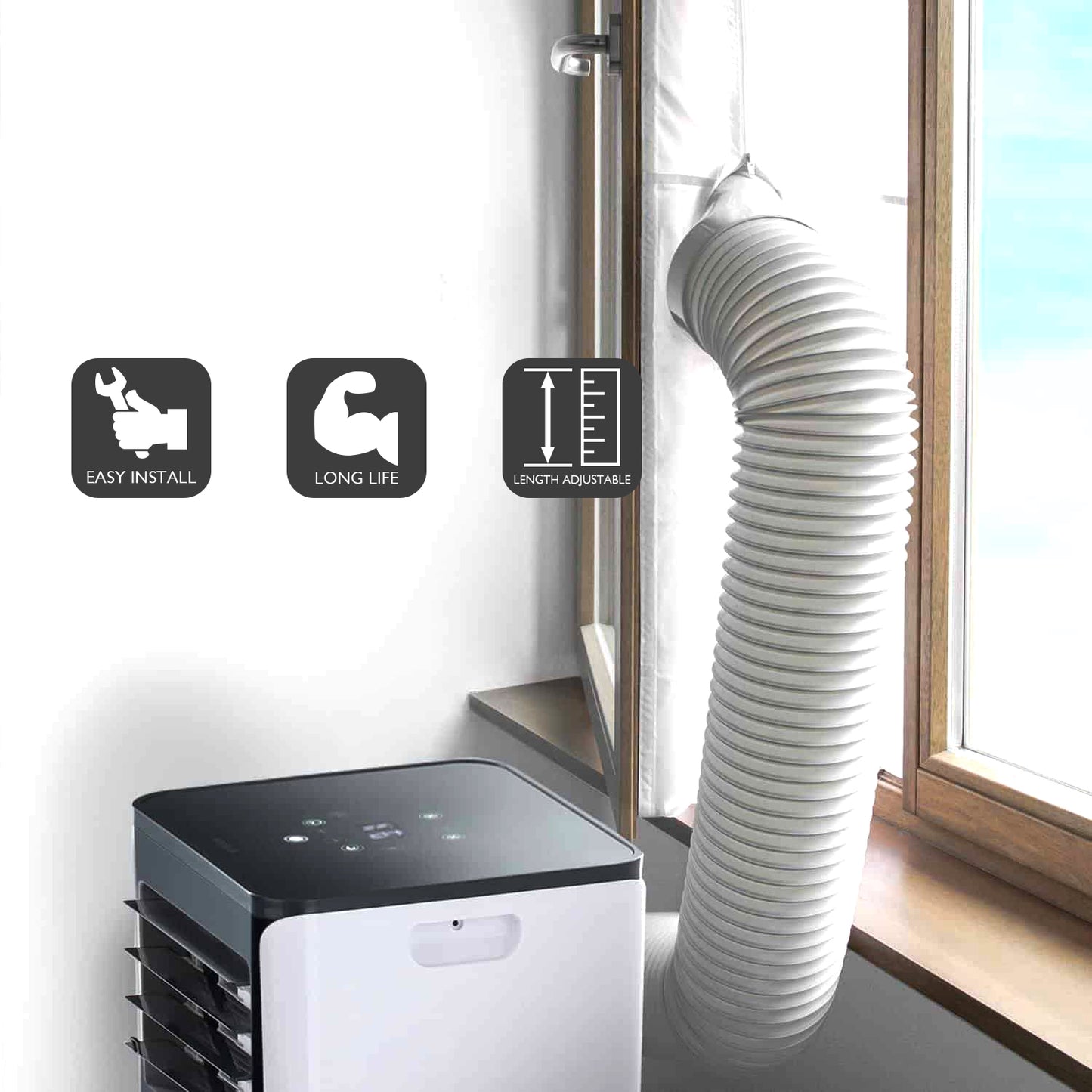 TURBRO Portable Air Conditioner Universal Exhaust Hose - 5 Inch Diameter, 78 Inch Length, Clockwise Thread