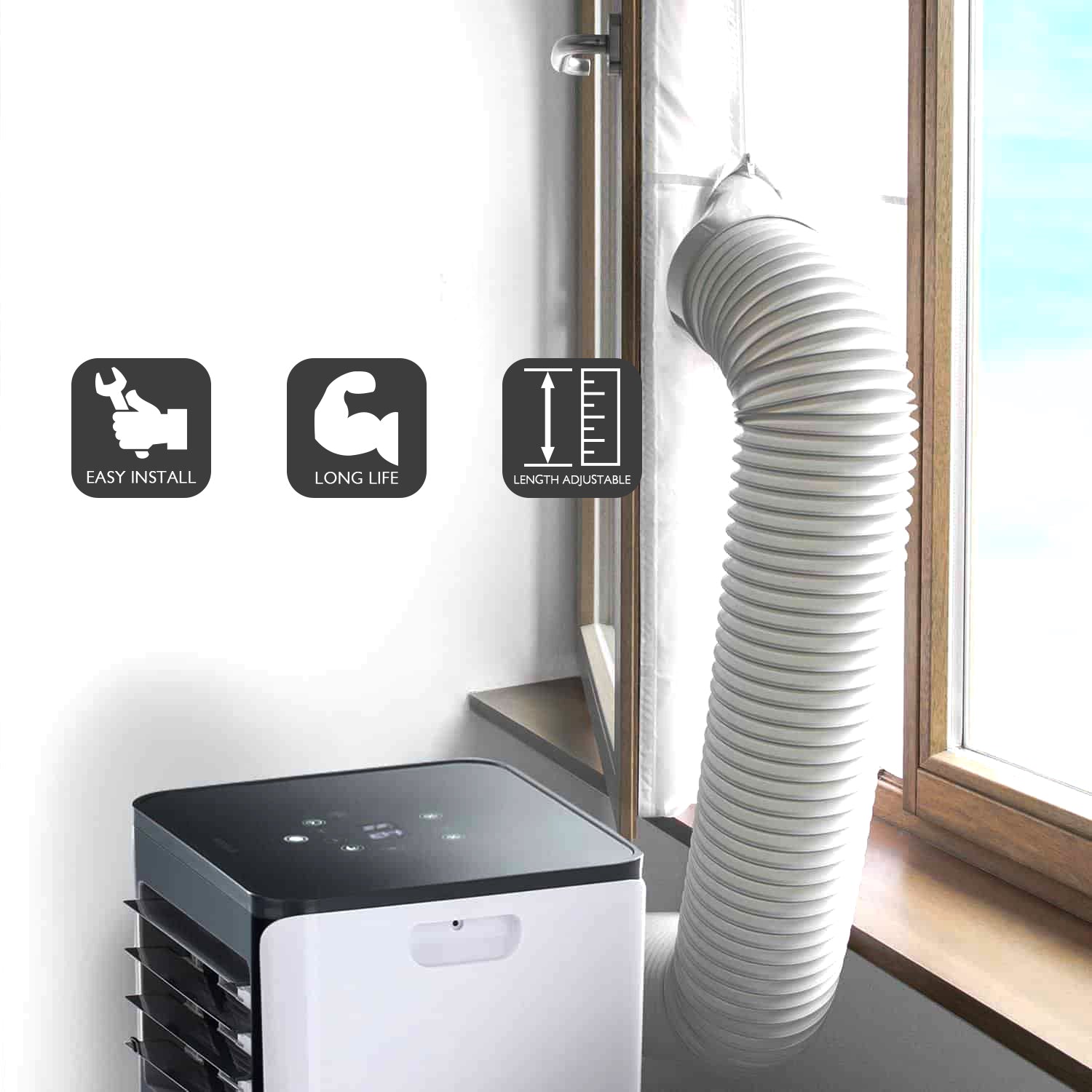 TURBRO Portable Air Conditioner Universal Exhaust Hose - 5 Inch Diameter, 78 Inch Length, Clockwise Thread