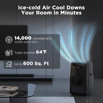 TURBRO 14,000 BTU Smart WiFi Portable Air Conditioner, Powerful Cooling Up to 600 Sq Ft, 3 in 1 Functions with Backlit Remote, Supports Alexa Voice Control, Easy Installation, Greenland Series, Black ,view 2