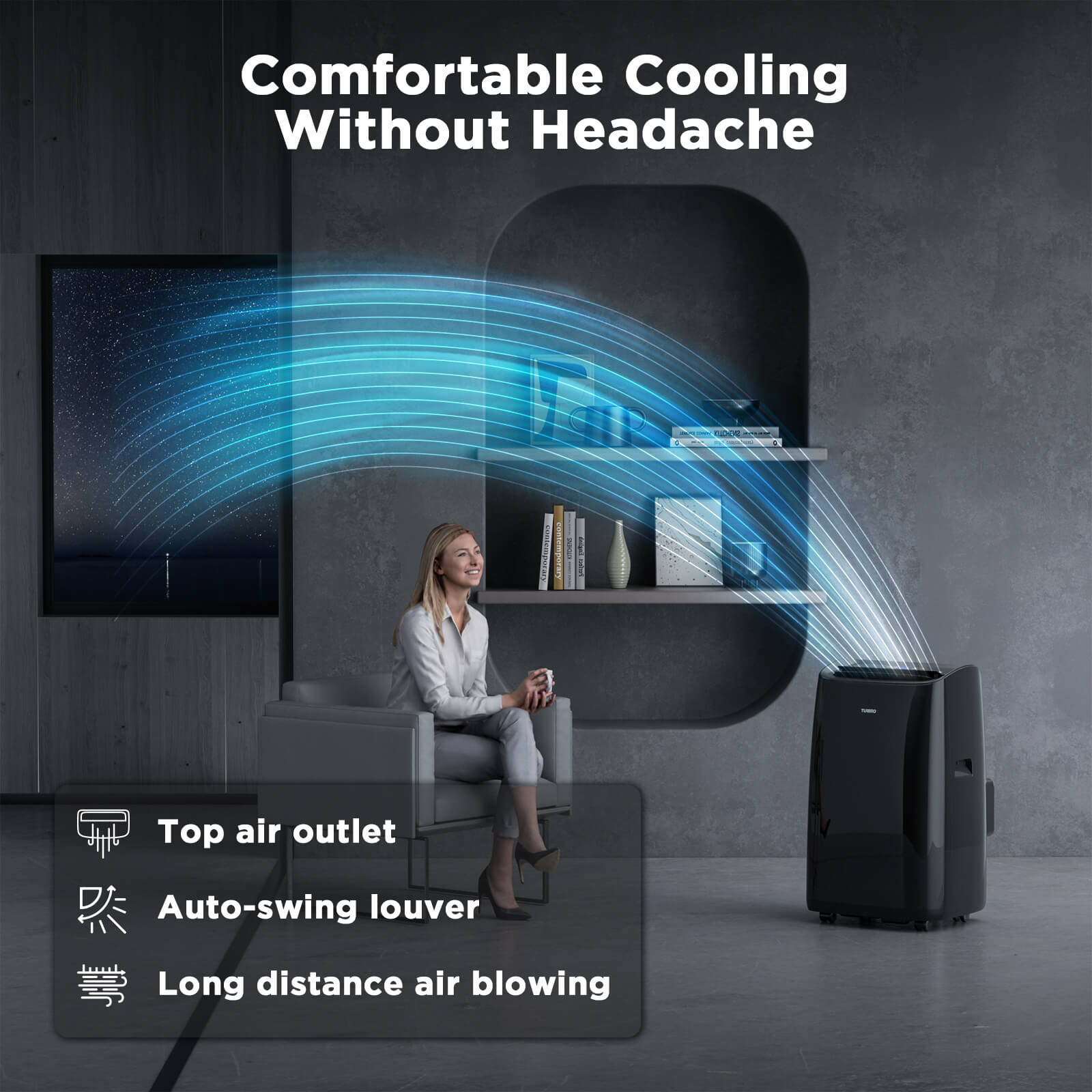 TURBRO 14,000 BTU Smart WiFi Portable Air Conditioner, Powerful Cooling Up to 600 Sq Ft, 3 in 1 Functions with Backlit Remote, Supports Alexa Voice Control, Easy Installation, Greenland Series, Black