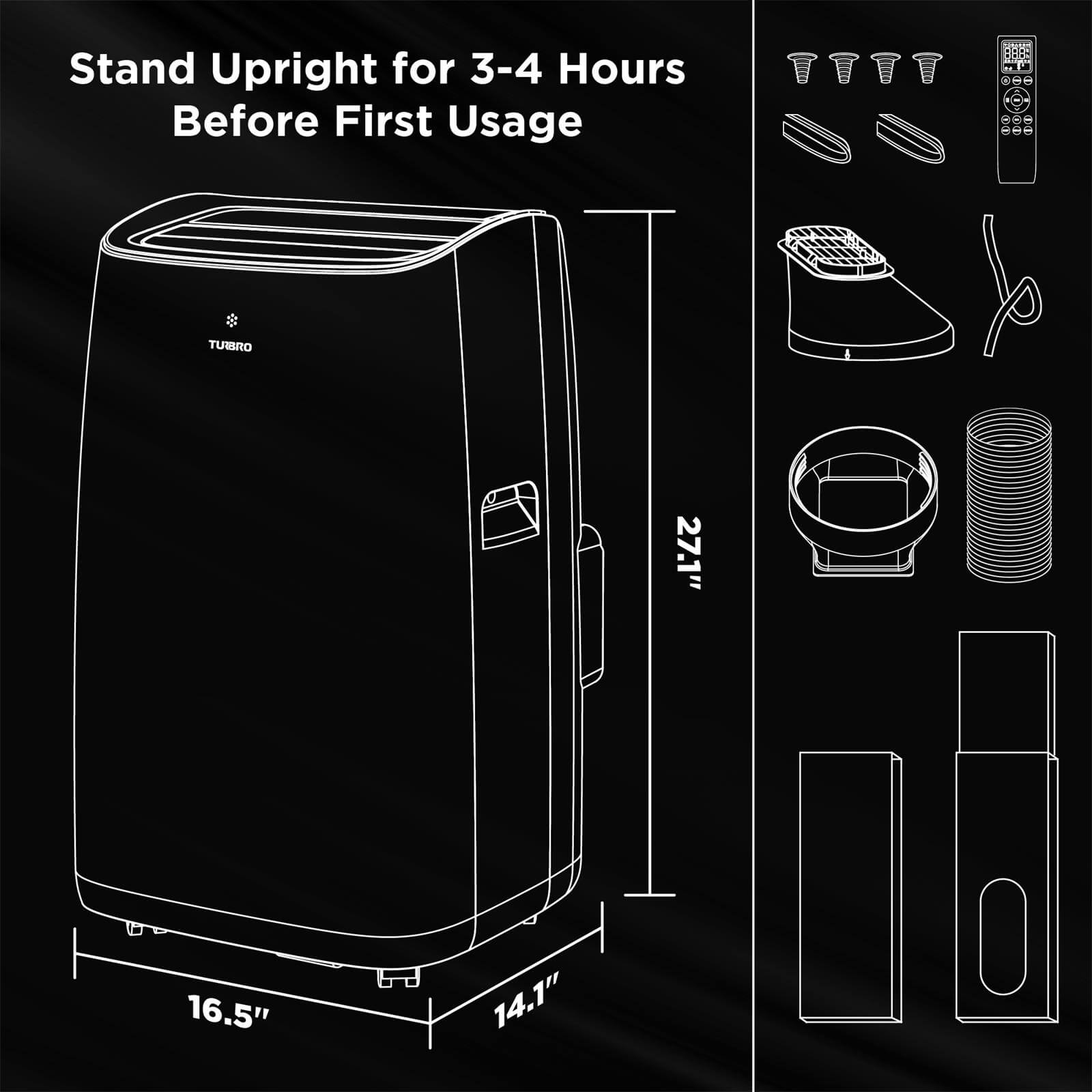 TURBRO 14,000 BTU Smart WiFi Portable Air Conditioner, Powerful Cooling Up to 600 Sq Ft, 3 in 1 Functions with Backlit Remote, Supports Alexa Voice Control, Easy Installation, Greenland Series, Black