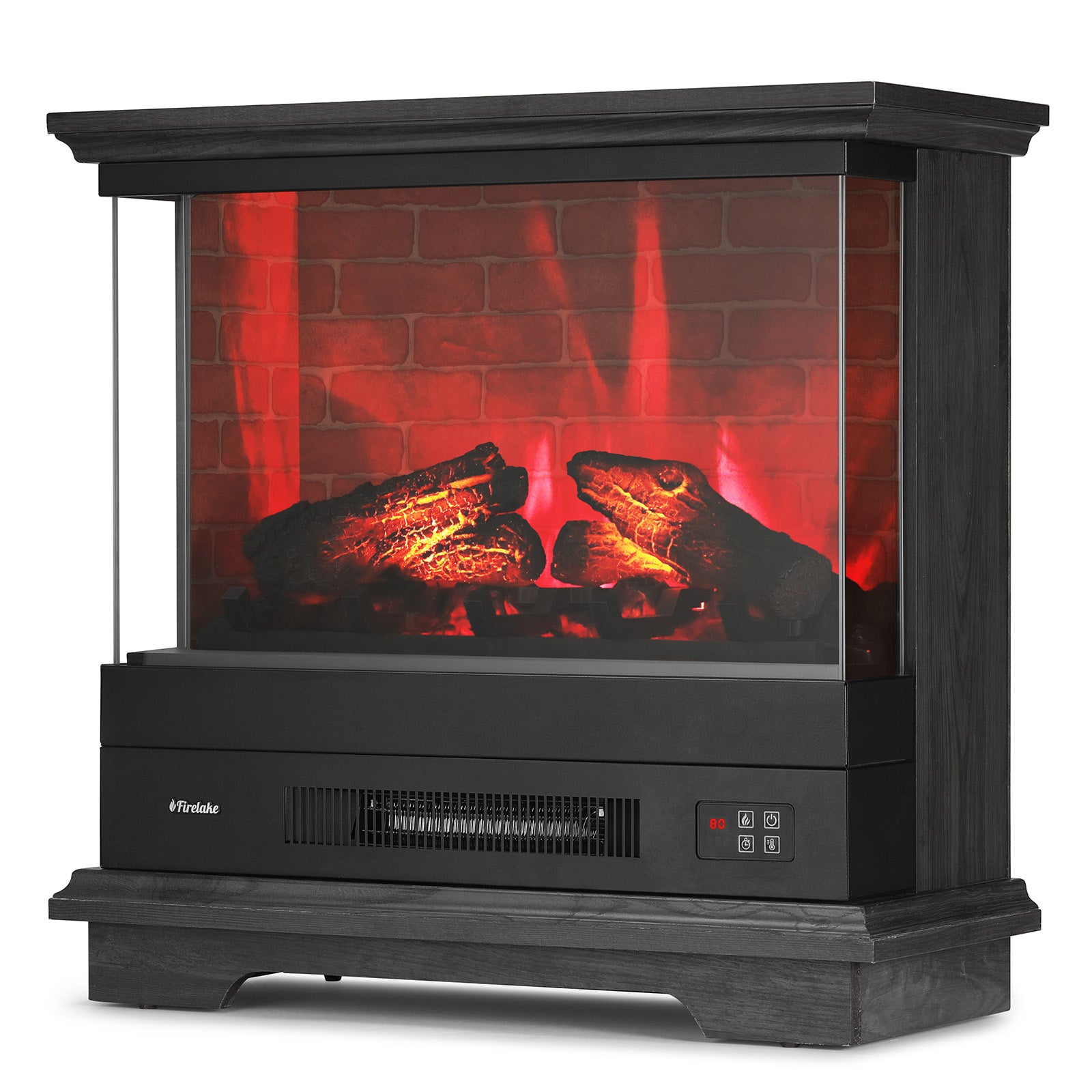 TURBRO Firelake 27-Inch Electric Fireplace Heater - Freestanding Fireplace with Mantel, No Assembly Required - 7 Adjustable Flame Effects, Overheating Protection, CSA Certified - 1400W, Black Walnut