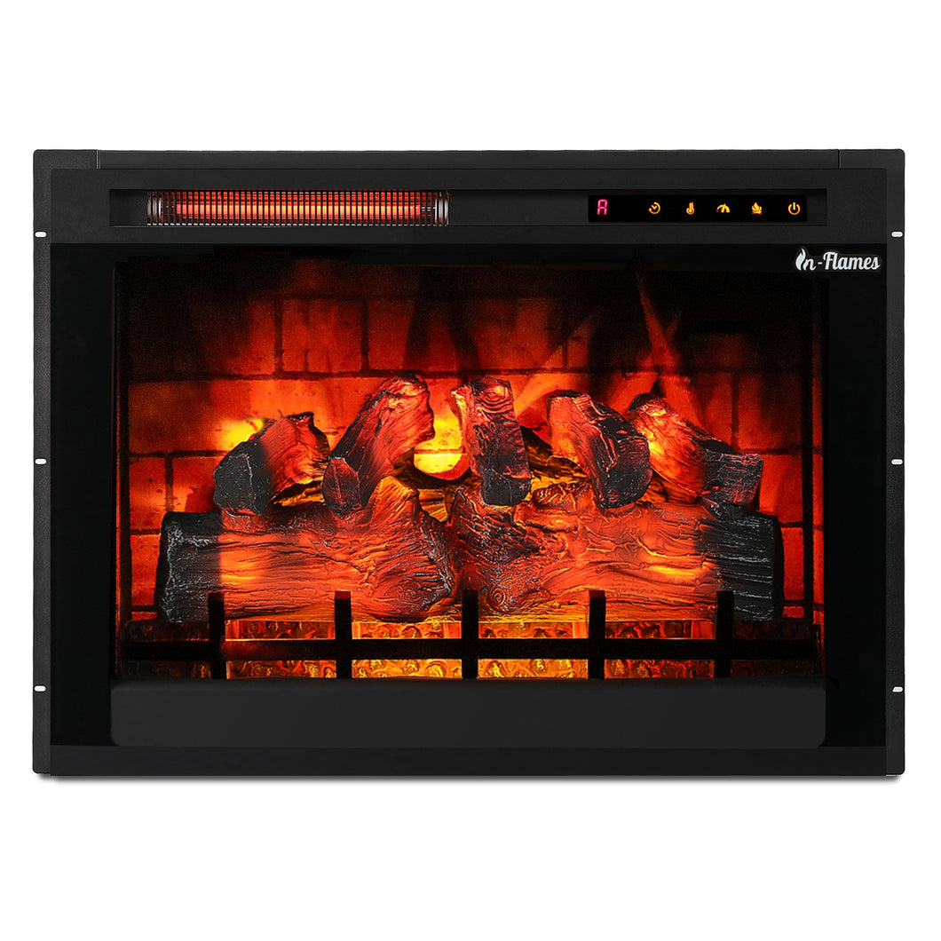 TURBRO in-Flames 28 Inch in-Wall Recessed Electric Fireplace Insert - Realistic Wood Log, 3D Adjustable Flame Effects, Infrared Quartz, Thermostat, and Timer - INF28-3D