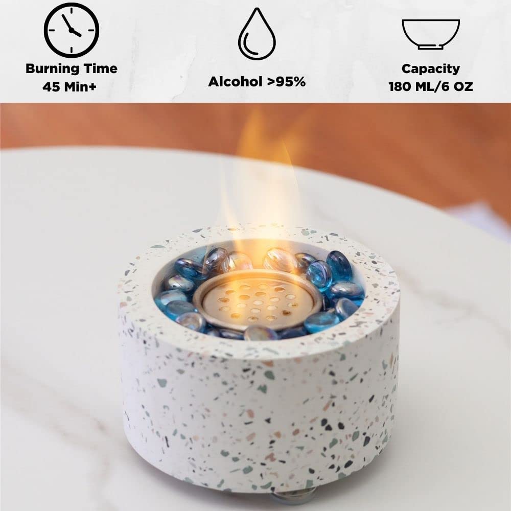 TURBRO Ceramic Tabletop Fire Pit for Outdoor - Ventless Fire Bowl, Odorless, Smokeless - Fueled by Ethanol Alcohol