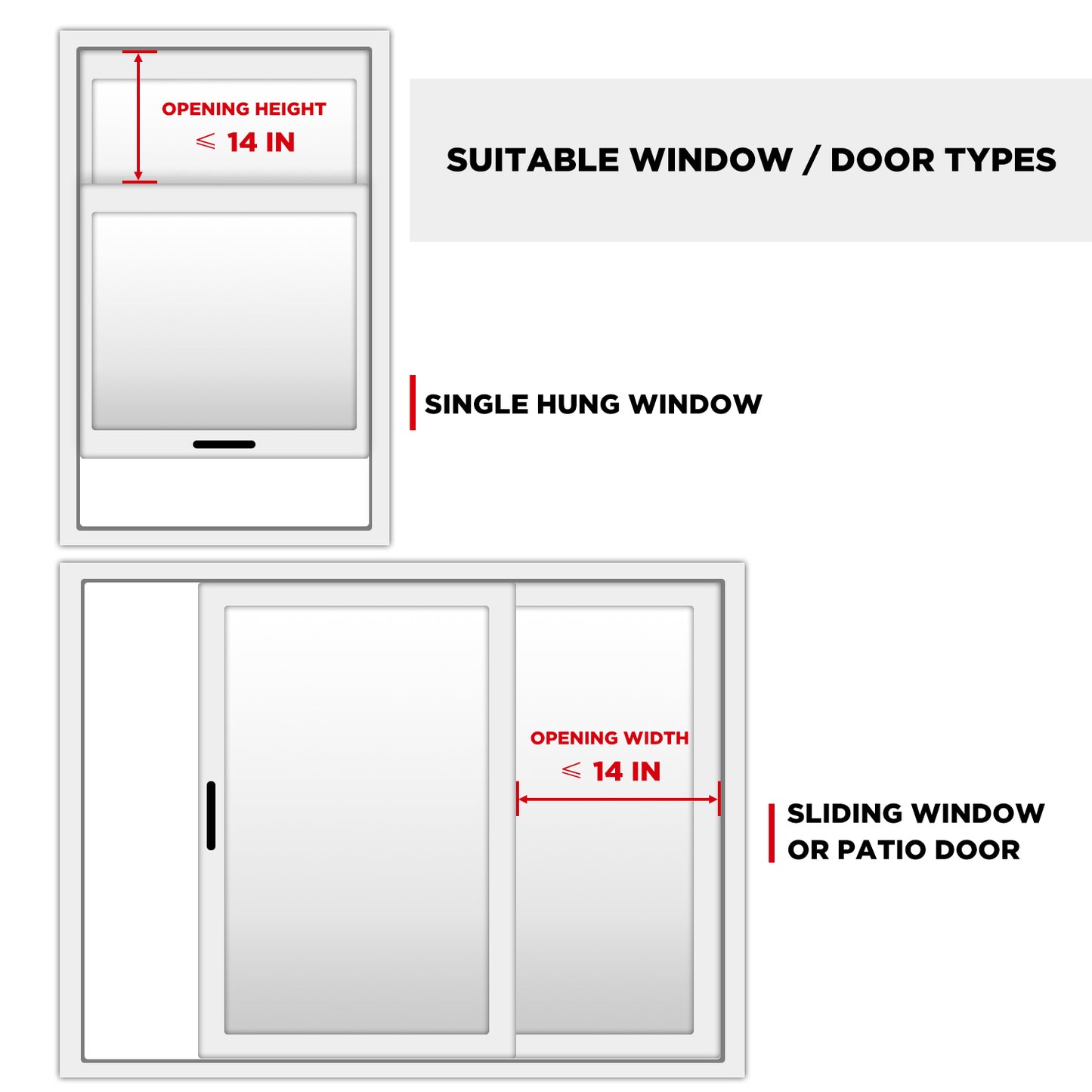 TURBRO Adjustable Window Security Lock Bar, Sliding Door Jammer, Extendable from 7.5" to 13.5" for Sliding Windows with AC Unit Installed, Stainless Steel | 14''
