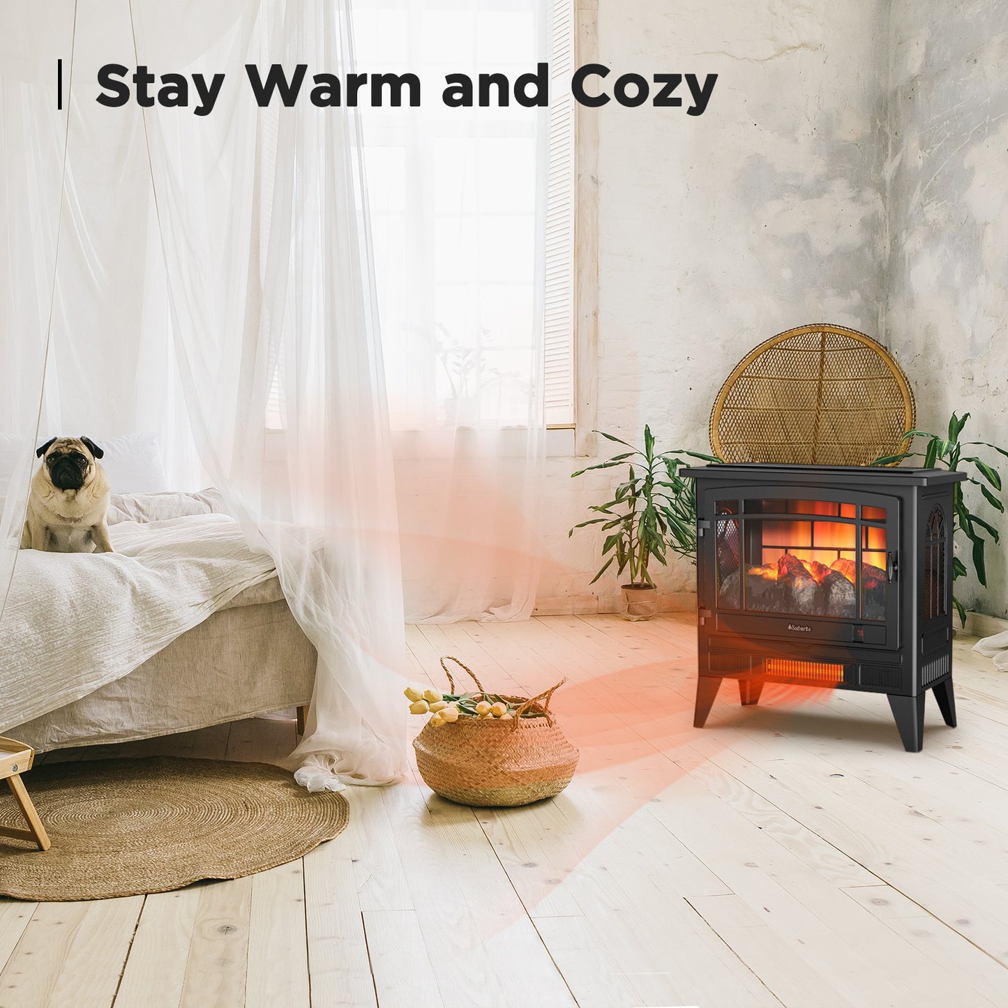 TURBRO Suburbs TS25 Electric Fireplace Infrared Heater - 25" Freestanding Fireplace Stove with Adjustable Flame Effects, Overheating Protection, Timer, Remote Control - 1400W, Black