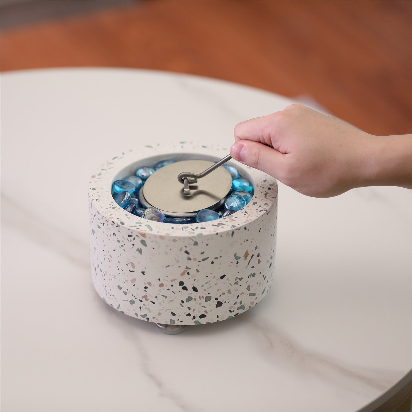 TURBRO Ceramic Tabletop Fire Pit for Outdoor - Ventless Fire Bowl, Odorless, Smokeless - Fueled by Ethanol Alcohol