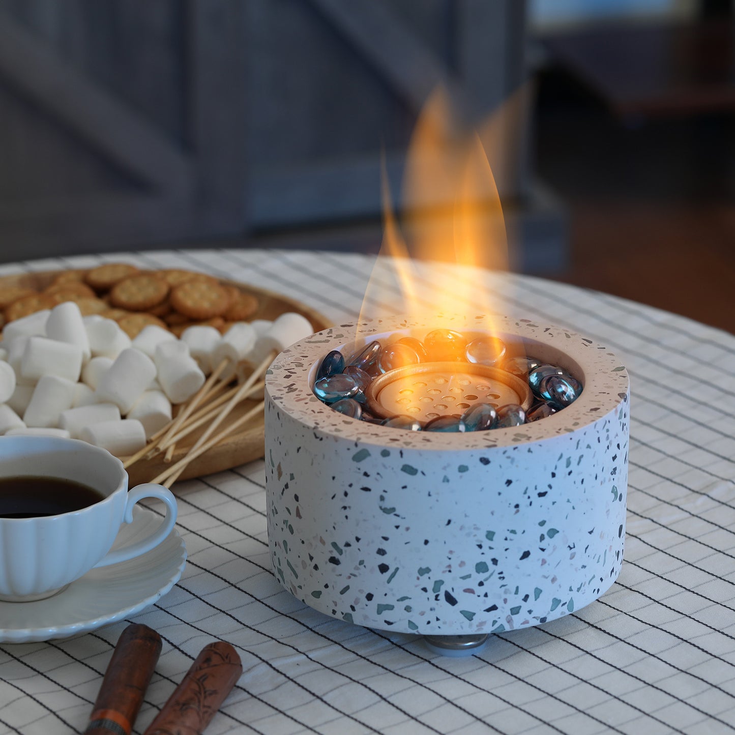 TURBRO Ceramic Tabletop Fire Pit for Outdoor - Ventless Fire Bowl, Odorless, Smokeless - Fueled by Ethanol Alcohol