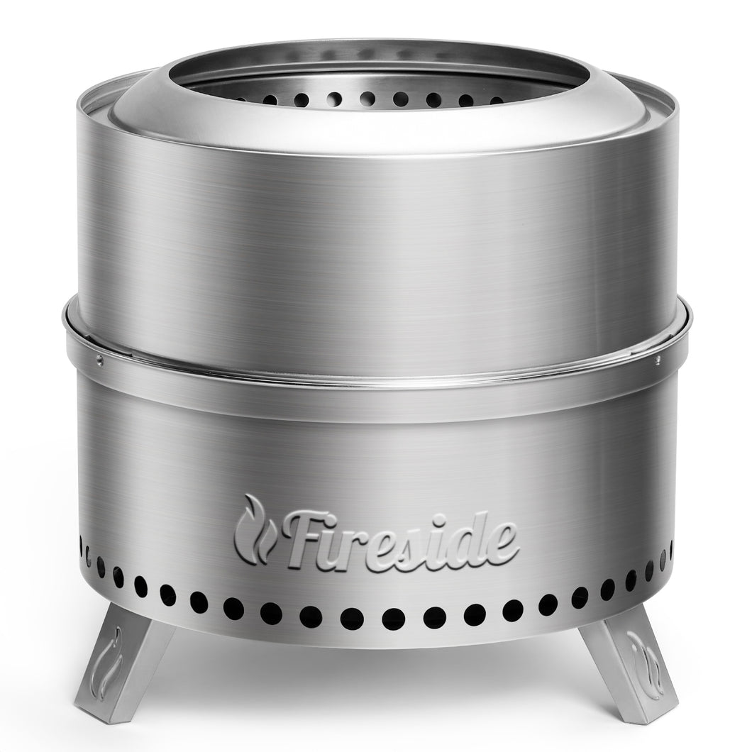 TURBRO 19 Inch Smokeless Fire Pit for Outdoor Wood Burning, Portable Stainless Steel Camping Stove with Stand, Removable Ash Pan, Waterproof Storage Bag, Unique Nested Design, Pluto R19-SS, Silver