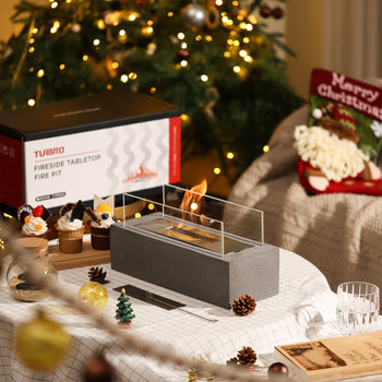 TURBRO Tabletop Ethanol Fuel Fire Pit, Portable Alcohol Fireplace Bowl for Indoor, Patio, Outdoor, Balcony, Smokeless Odorless Clean Burning, Modern Decor, Cement, Fireside FP14CG ,view 2