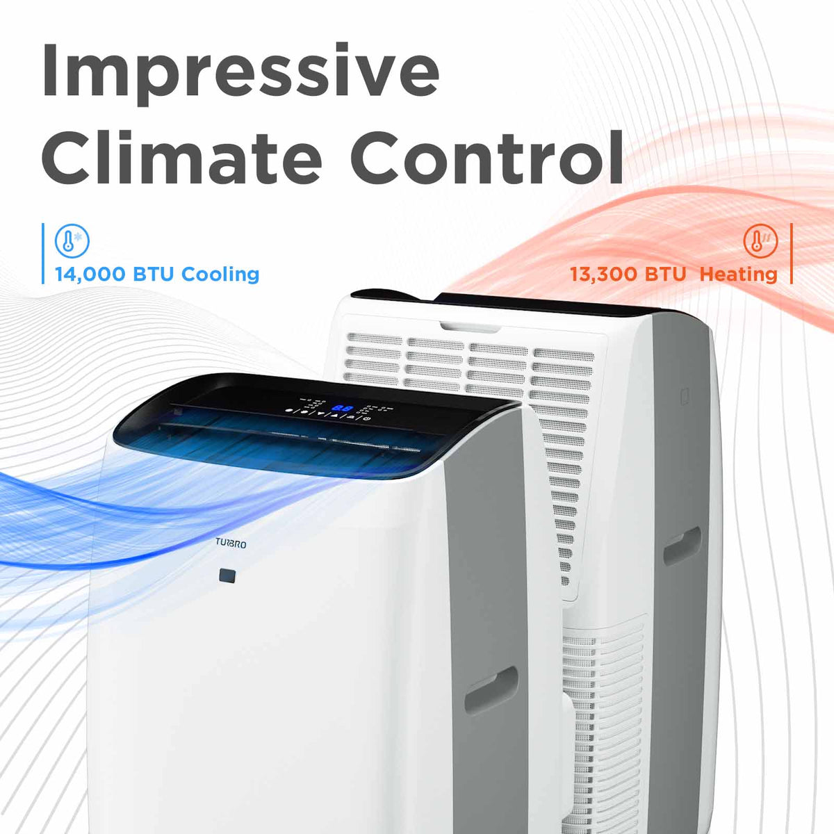TURBRO Greenland 14,000 BTU Portable Air Conditioner and Heater,  Dehumidifier and Fan, up to 600 Sq Ft, UV-C Light (10,000 BTU SACC)